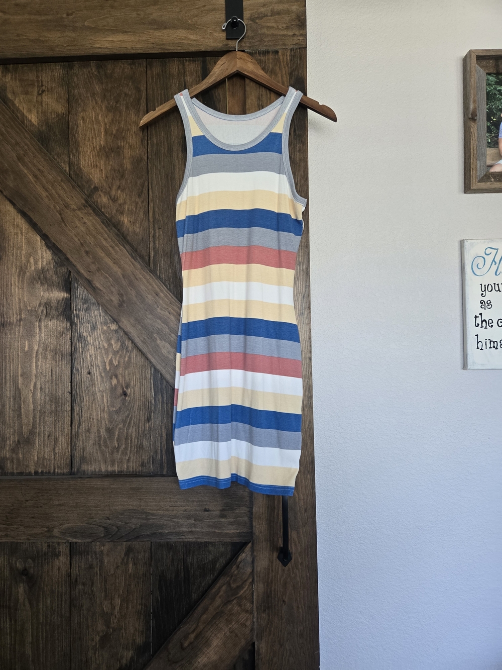 NWOT- Striped Tank Midi Dress in Blue, Cream & Coral